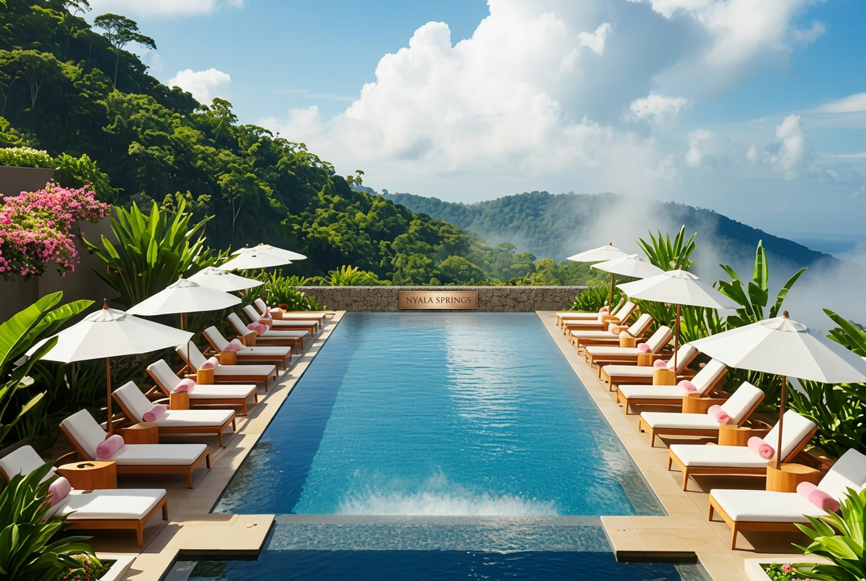 The Nyala Springs infinity edge pool overlooking the Eastern Highlands